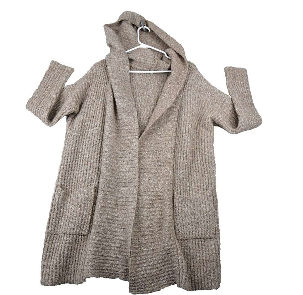 Cozy Casual Hooded Cardigan Women S/M Oversized Open Front Sweater Brown Knit